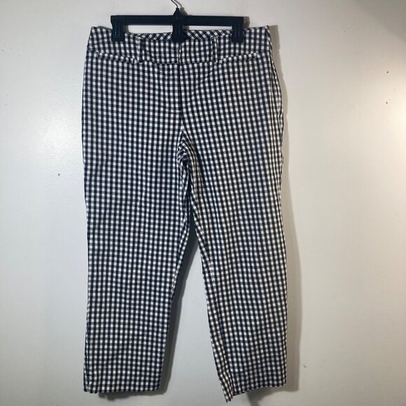 Womens Ann Taylor Gingham Capri Pants 10 Black White Cotton Spandex - Picture 1 of 7